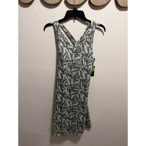 Eddie Bauer Womens Green White Leaf Print Back Active Dress Medium NWT